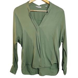 Vince Olive Green Long Sleeve V-Neck Blouse